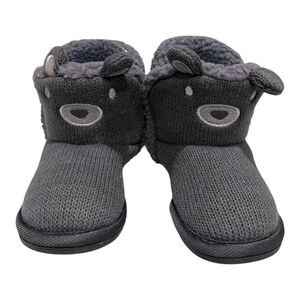 Joe Fresh Slippers Kids Size 9 Gray Bear Bootie Faux Fur Lined House Shoes Cozy